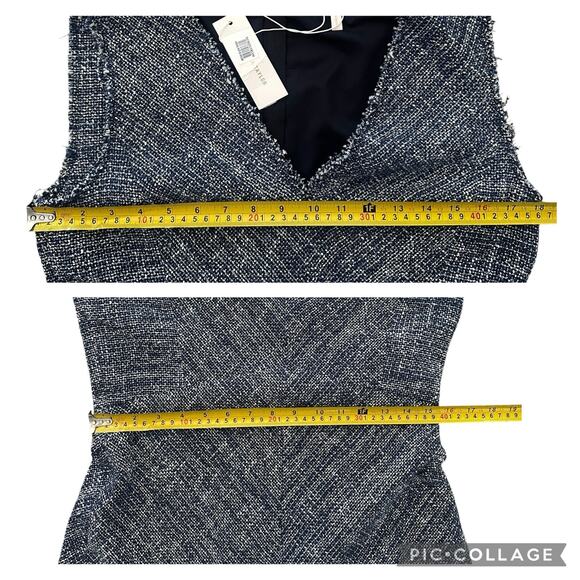 REBECCA TAYLOR Tweed Dress Navy Sleeveless Fit & Flare Fringe Women’s Size 8 NEW - Picture 14 of 16
